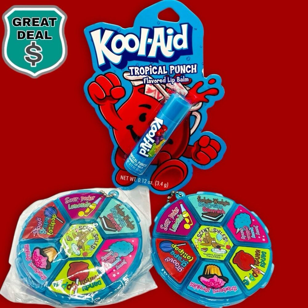 Kool-Aid Tropical Punch Flavored 12oz Lip Balm Stick & Smell Good Erasers! NEW!